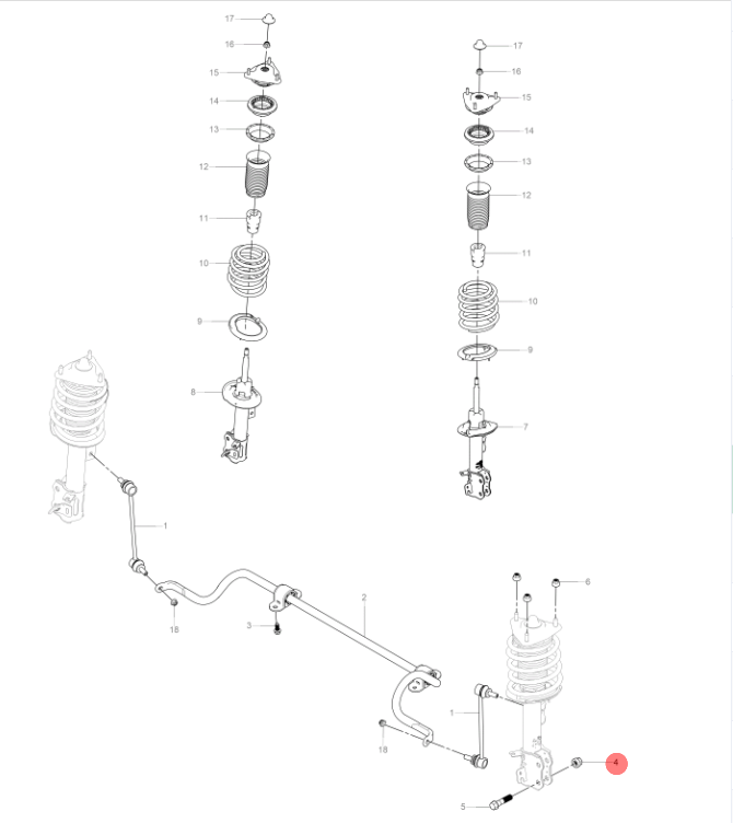 SC3E-03011 Front stabilizer bar and shock absorber assembly