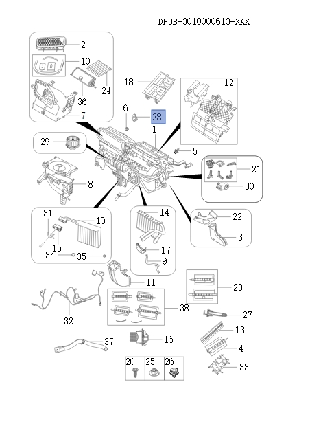 Front internal air conditioning components   55