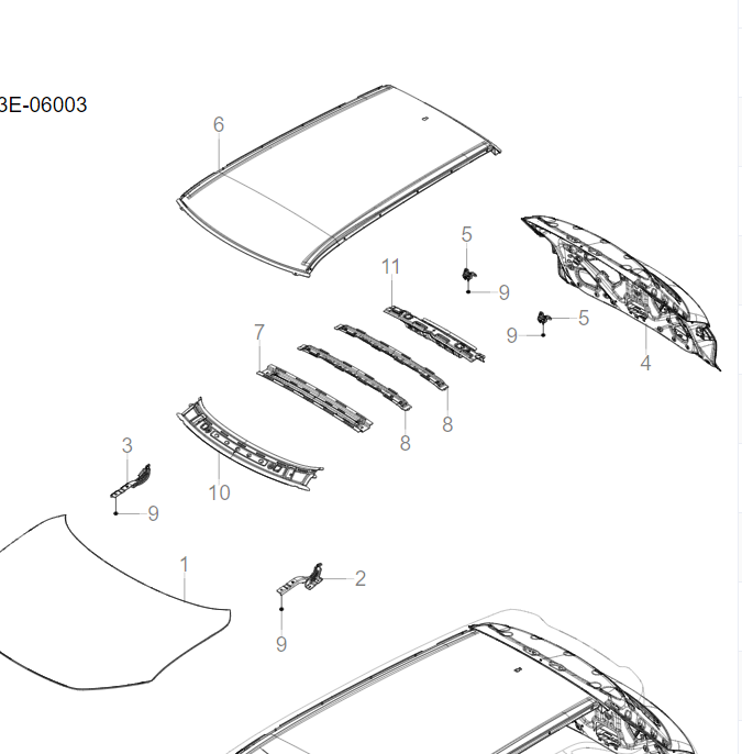 SC3E-06003 front and rear hatch covers and top cover
