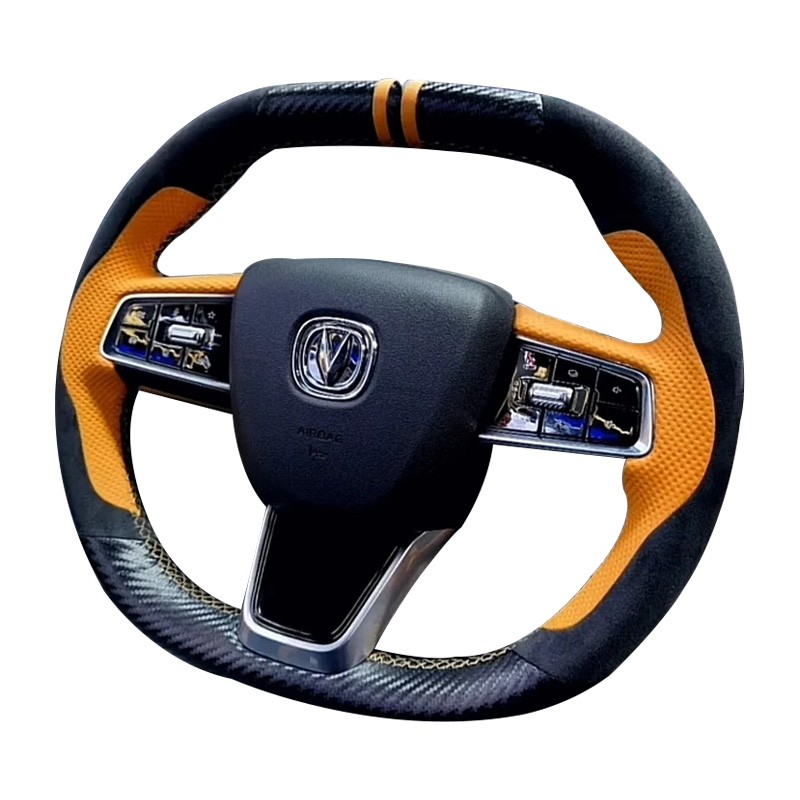 Changan Cs55 Plus 2022-2024  Leather Hand Sewn Steering Wheel Cover Two Tone Non-slip Auto Interior Supplies Car Accessories