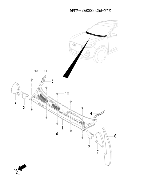 Front windshield lower decorative panel     92