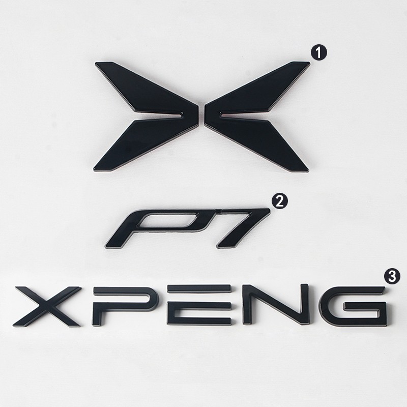 For Xpeng P7 P7i 22-25 Front Rear 3D Car Body Badge Sticker Trunk Fender Emblem Decal Accessorie Car Covered Glossy Black Logo